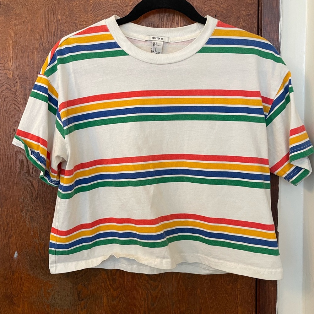 Colorful Striped Cropped Tee